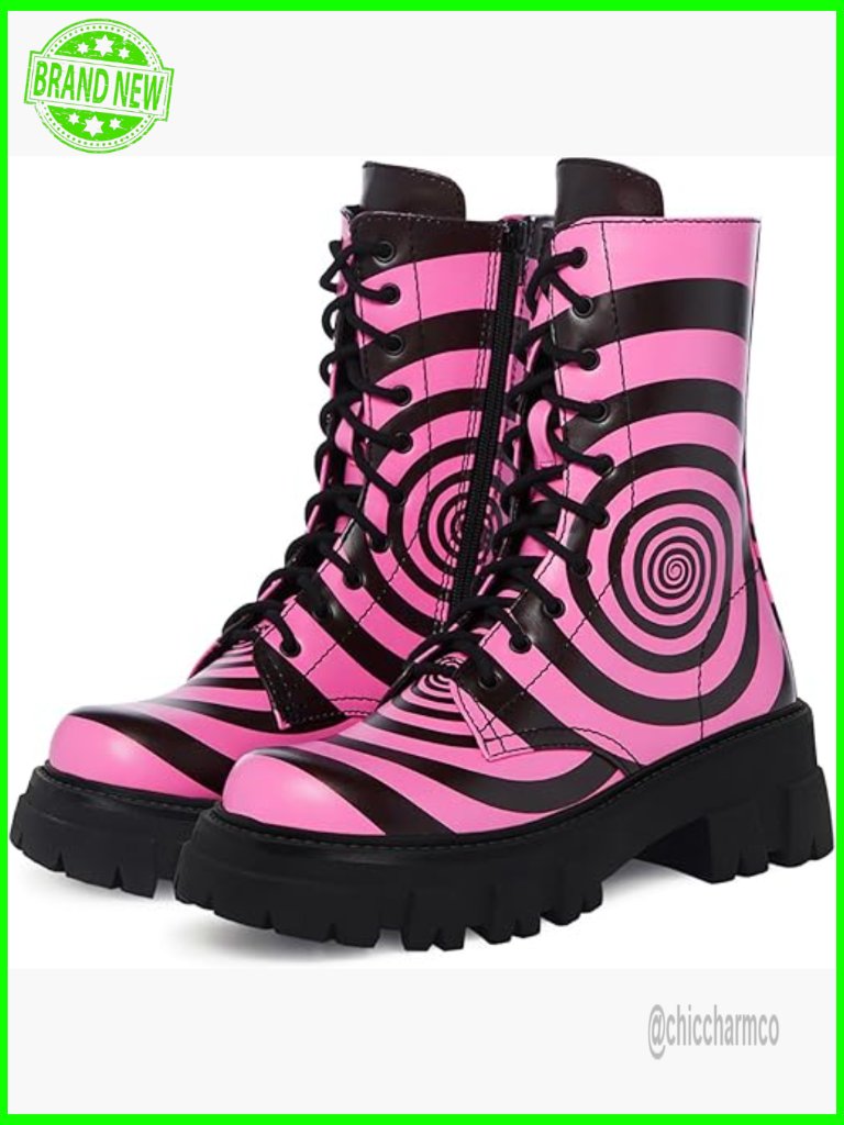 Women's Combat Zebra Platform Ankle Boots Lace-Up Zip Fashion Party